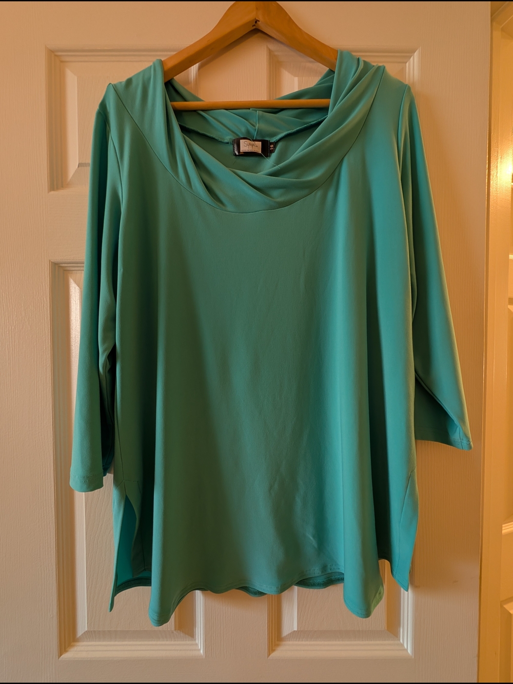 Sympli Teal Green Draped Cowl Neck Top Tunic XL